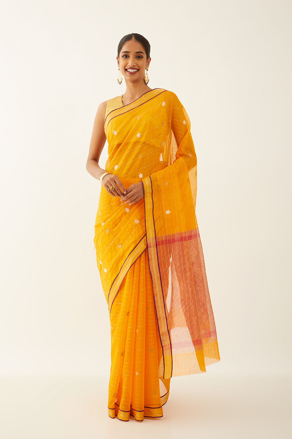 Yellow Pure Silk Cotton Chanderi Saree image number null