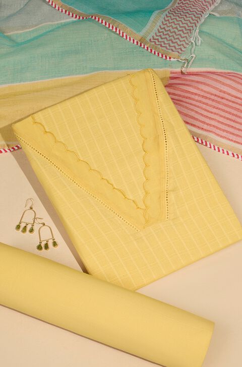 Light Yellow Pure Cotton Embroidered Unstitched Suit Set