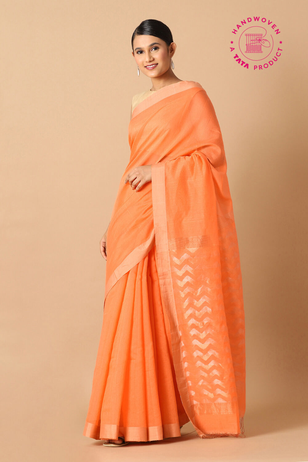 Light Orange Pure Silk Cotton Jamdani Saree image number null