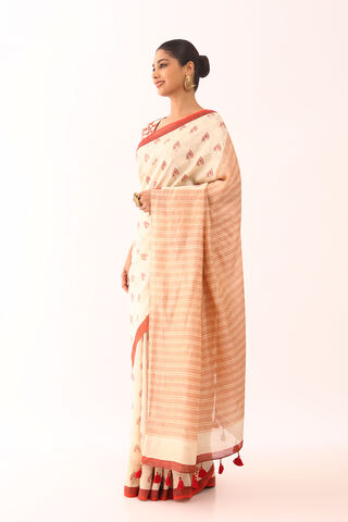 Off White Tissue Linen Screen Printed Saree thumbnail image number null