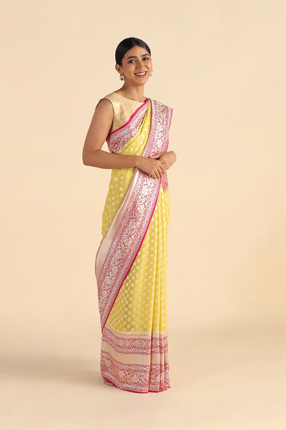 Light Yellow Handwoven Banarasi Pure Georgette Saree image number null