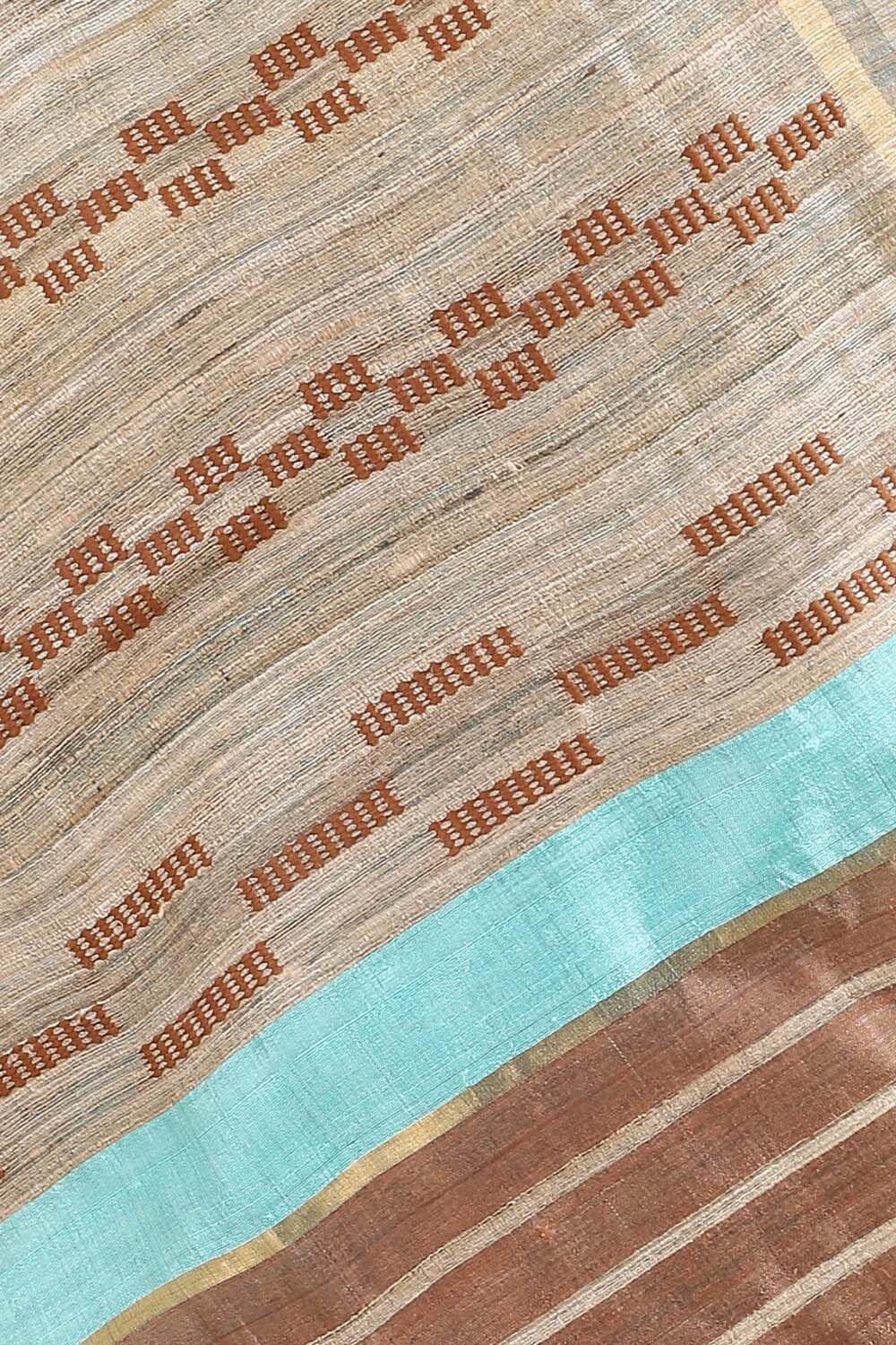 Light Blue Pure Tussar Silk Bhagalpuri Saree image number null