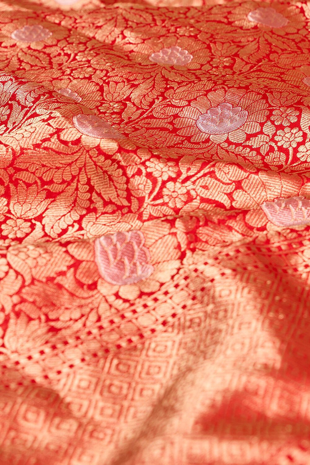 Red Pure Silk Cutwork Banaras Saree image number null