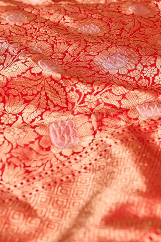 Red Pure Silk Cutwork Banaras Saree thumbnail image number null