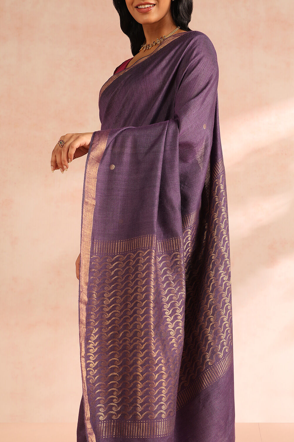 Violet Woven Chattisgarh Pure Tussar Silk Saree image number null