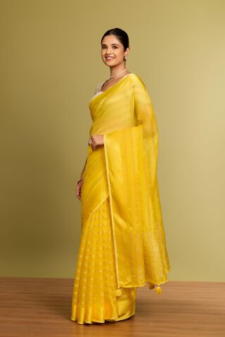 Yellow Viscose Organza Woven Saree thumbnail image number null