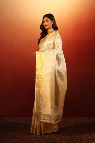 Off White Woven Pure Silk Kanjivaram Saree thumbnail image number null