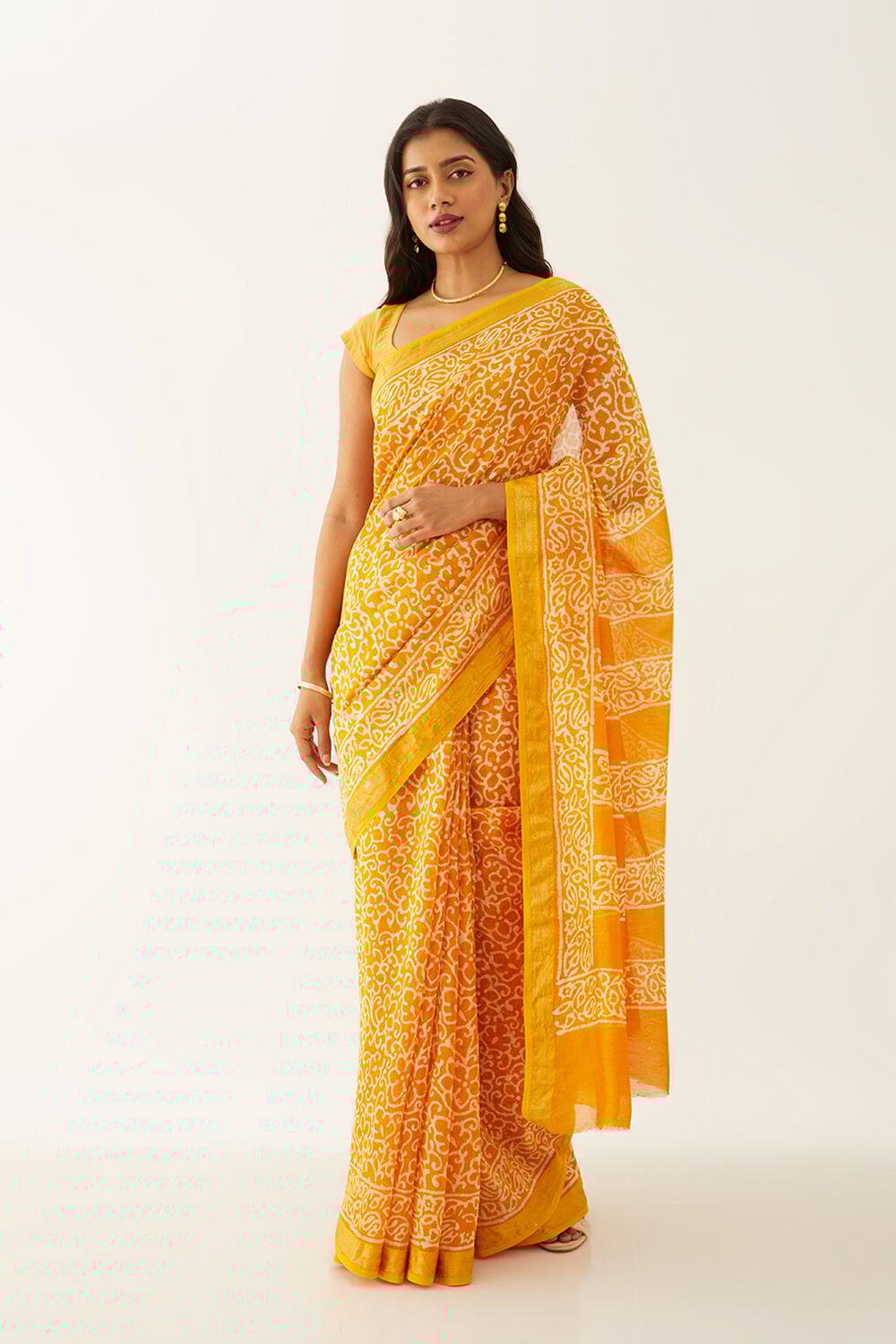 Dark Yellow Pure Silk Cotton Batik Saree image number null
