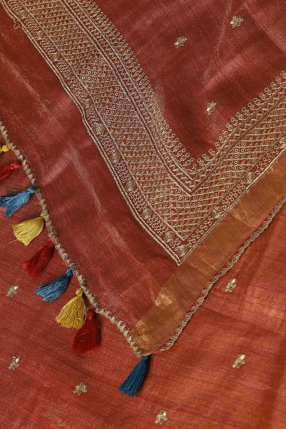 Brown Pure Tissue Tussar Embroidered Saree image number null
