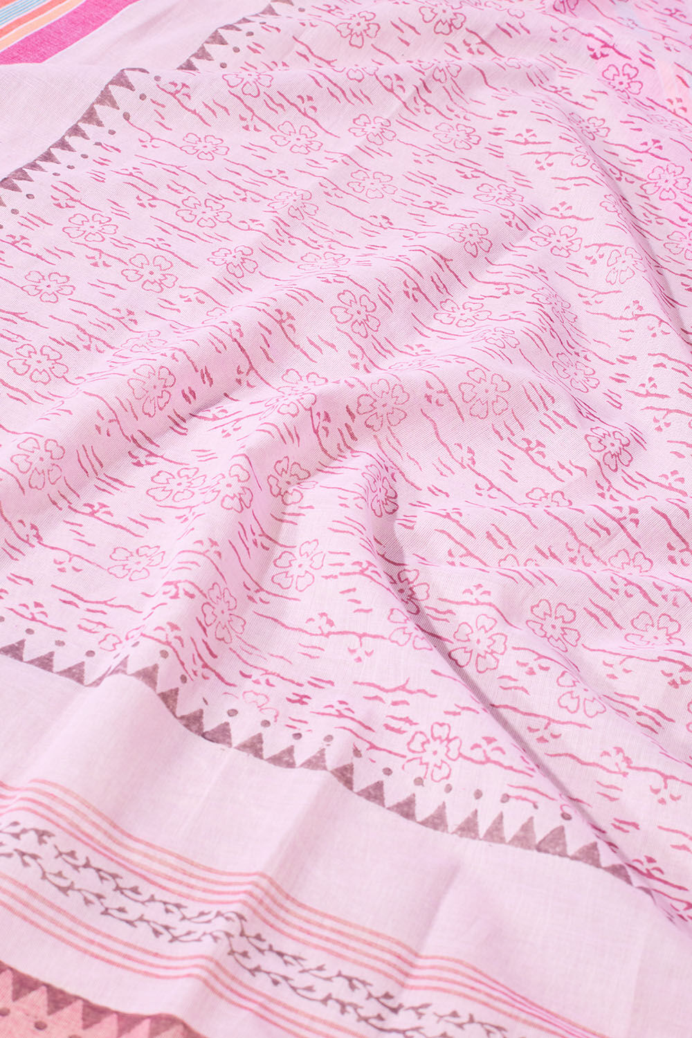 Pink Pure Cotton Block Printed Bengal Saree image number null