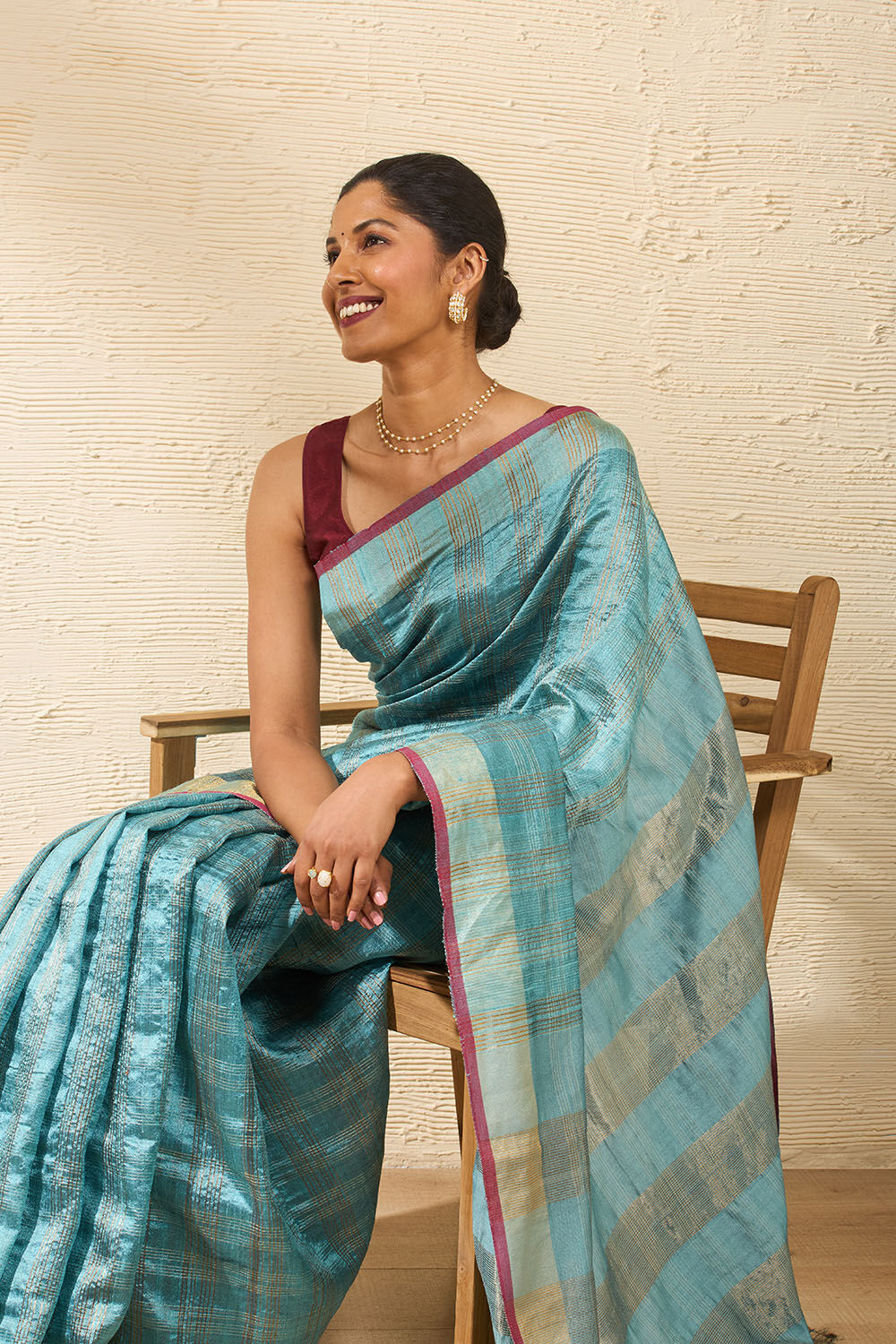 Light Blue Bhagalpur Woven Pure Tussar Silk Saree Taneira Online Store