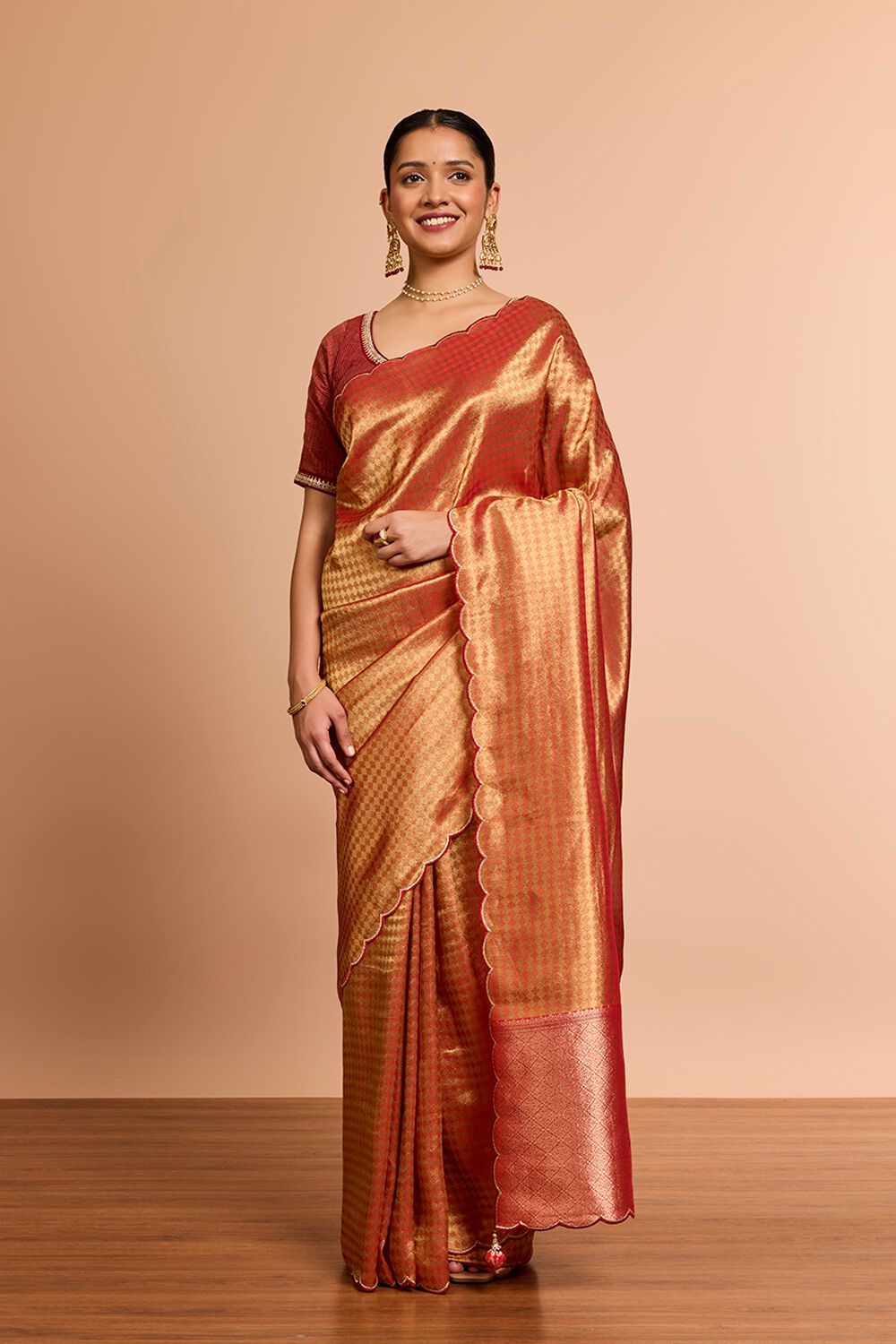 Red Woven Viscose Tissue Saree image number null