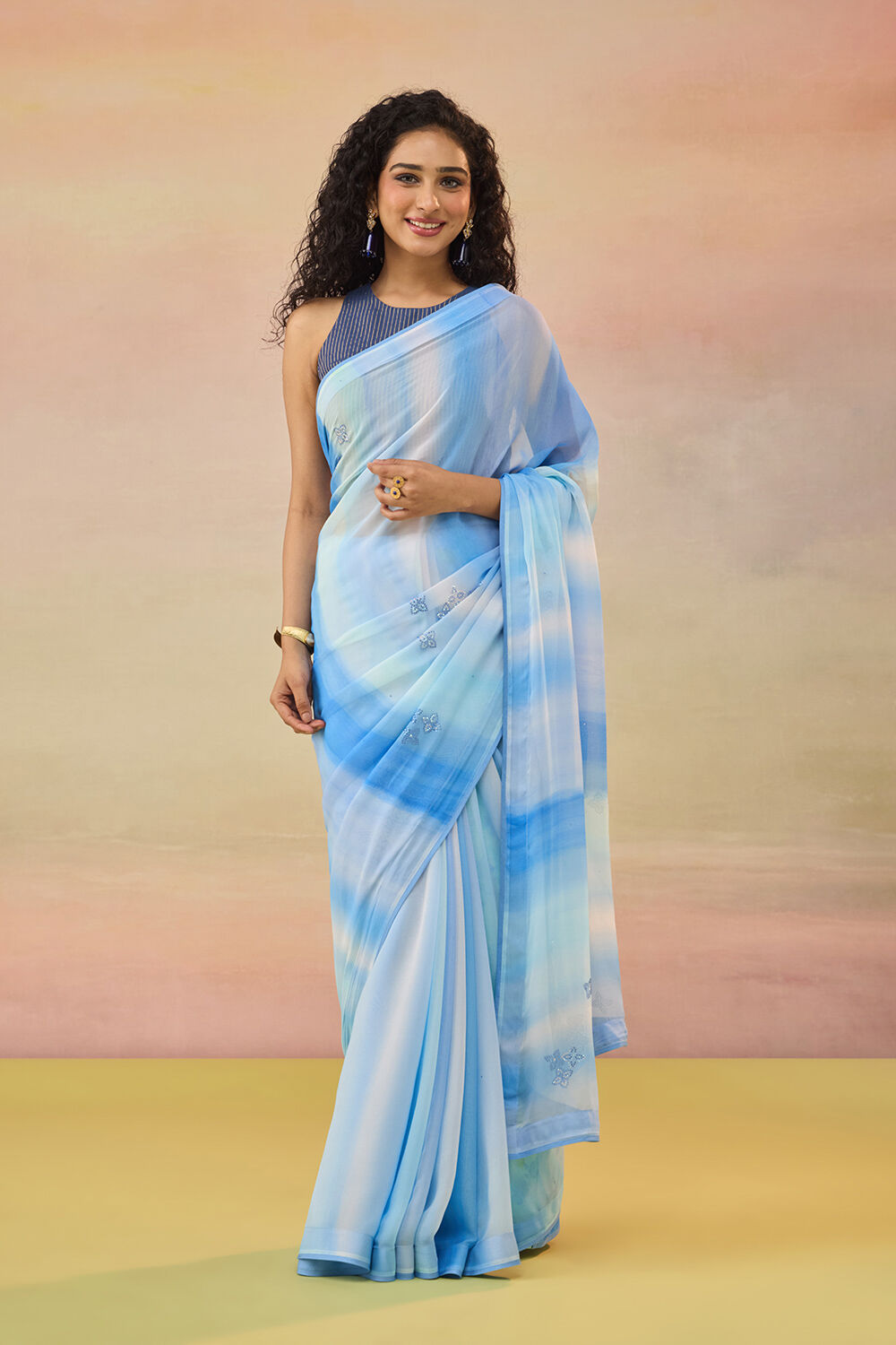 Light Blue Printed Viscose Georgette Saree image number null