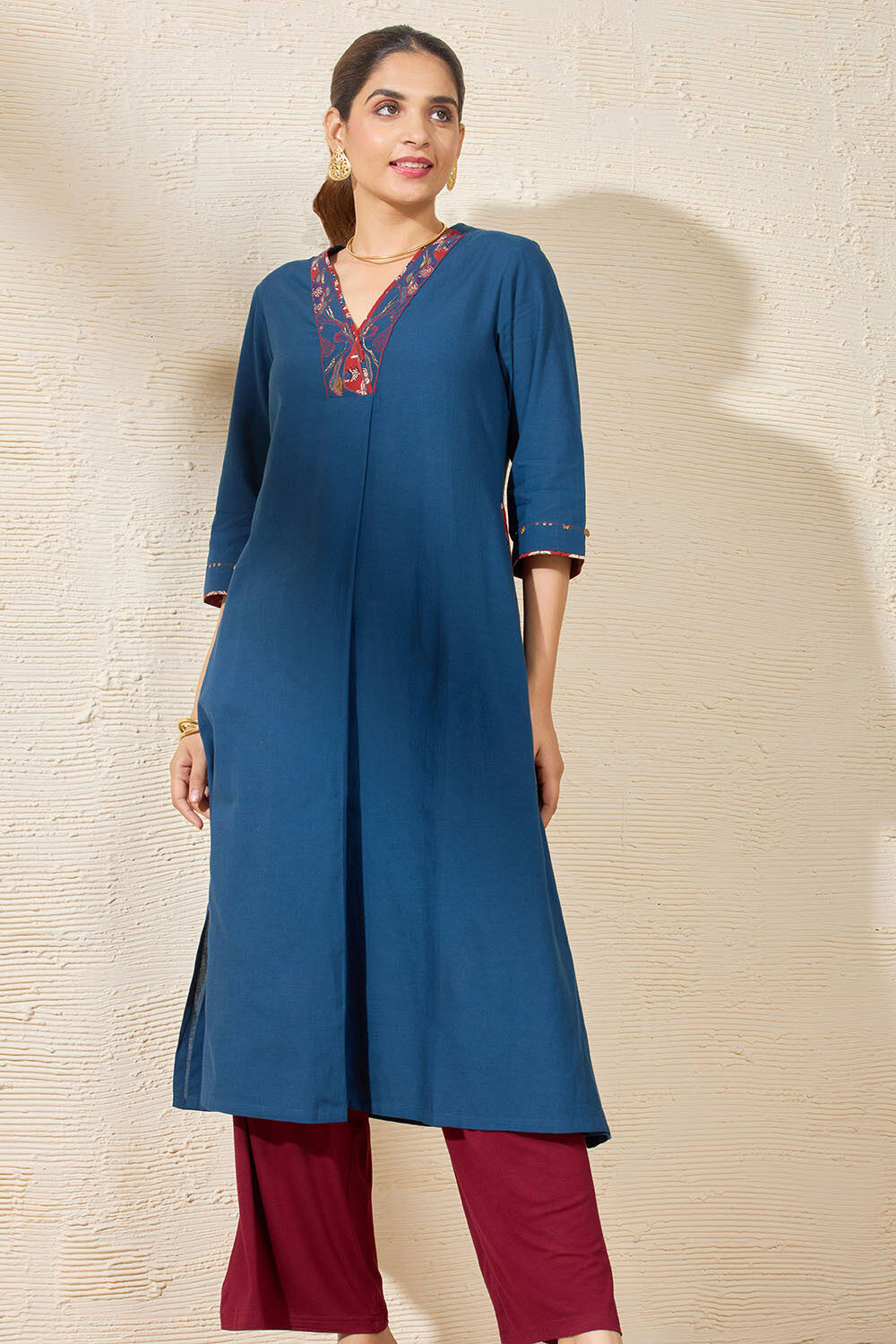 Blue Pure Cotton Applique Kurta image number null