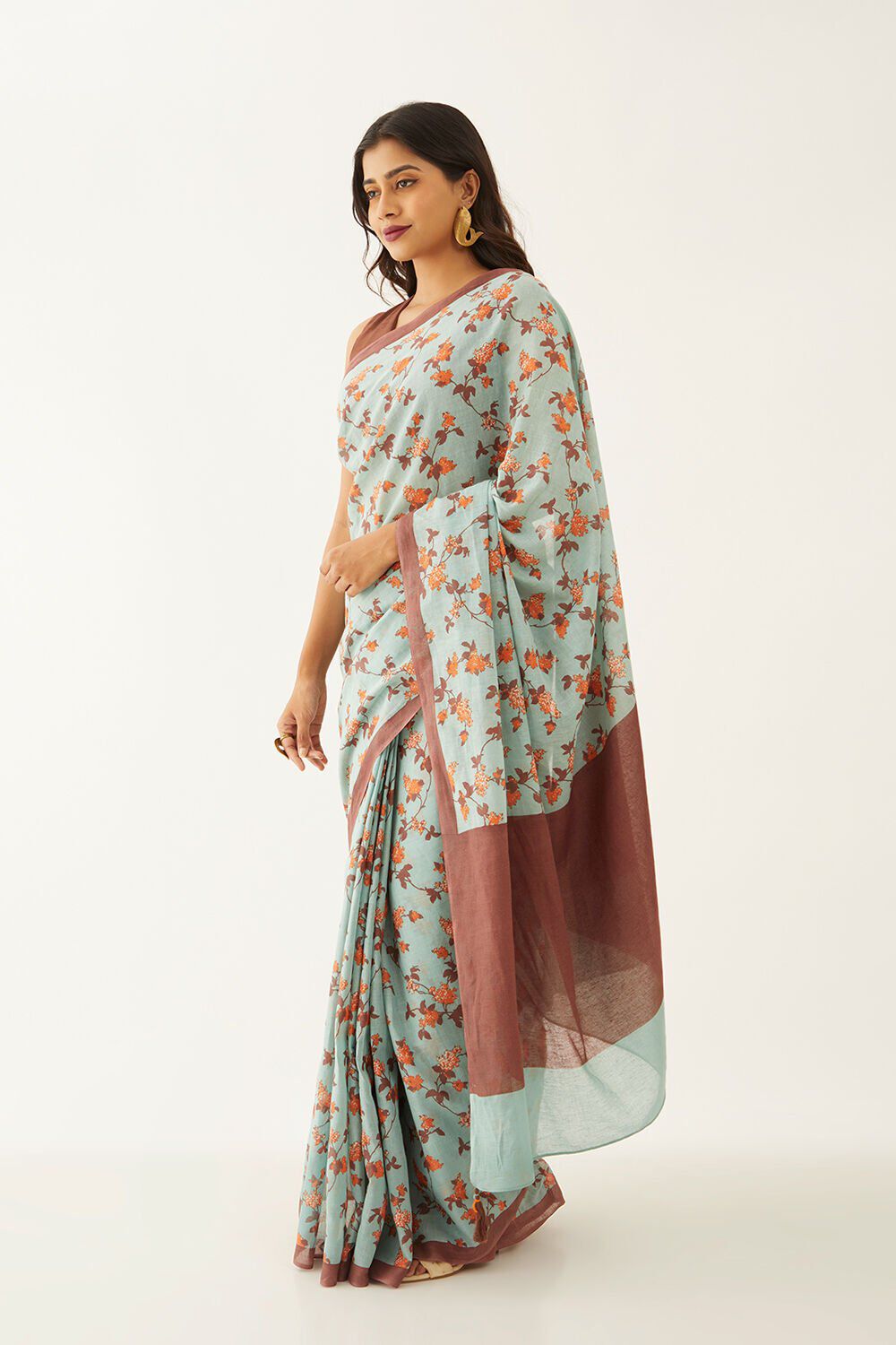 Beige Pure Cotton Mulmul Printed Bengali Saree image number null