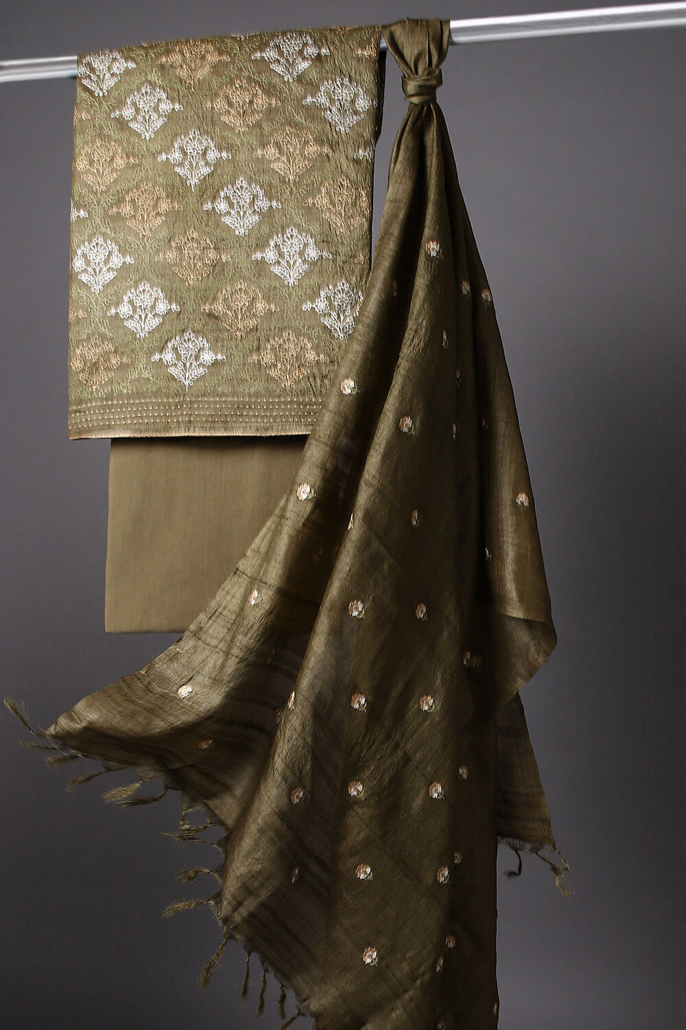 Green Embroidered Tussar Suit image number null