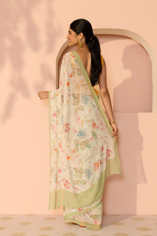 Off White Printed Viscose Georgette Saree thumbnail image number null