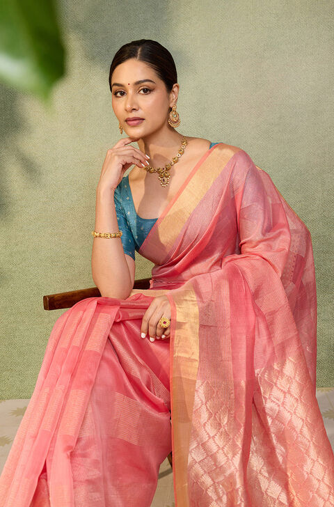 Light Pink Woven Pure Silk Cotton Saree