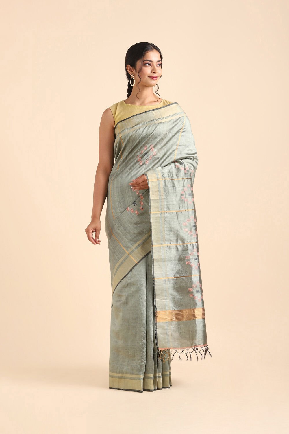 Light Green Pure Tussar Silk Bhagalpuri Saree image number null