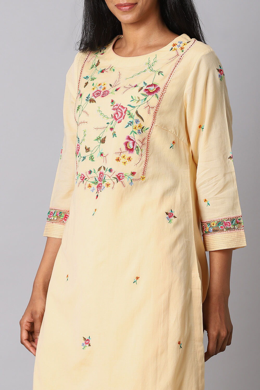 Light Yellow Viscose Embroidery Kurta Set image number null