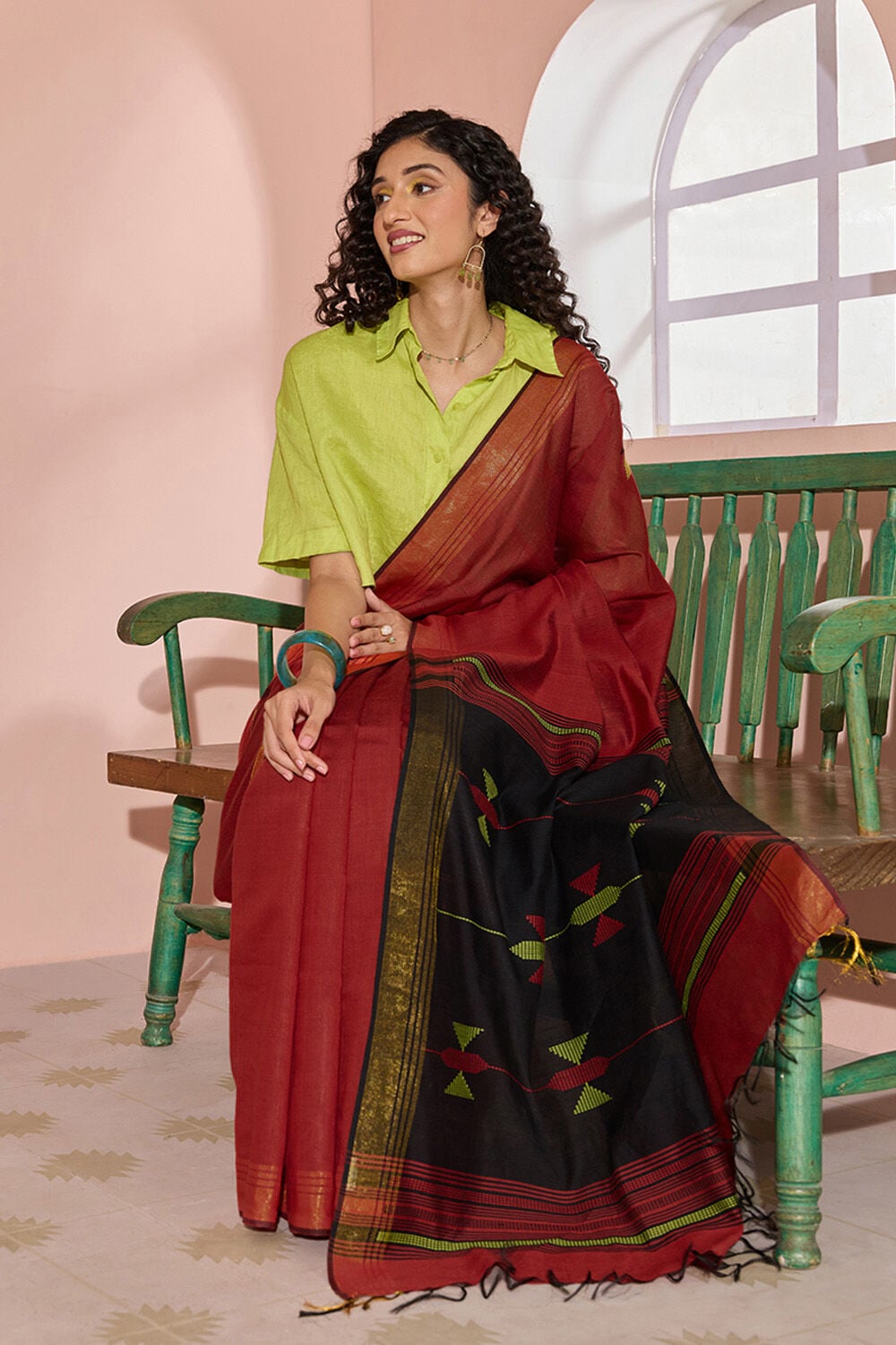 Dark Red Woven Silk Viscose Bhagalpur Saree image number null