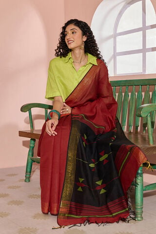 Dark Red Woven Silk Viscose Bhagalpur Saree image number