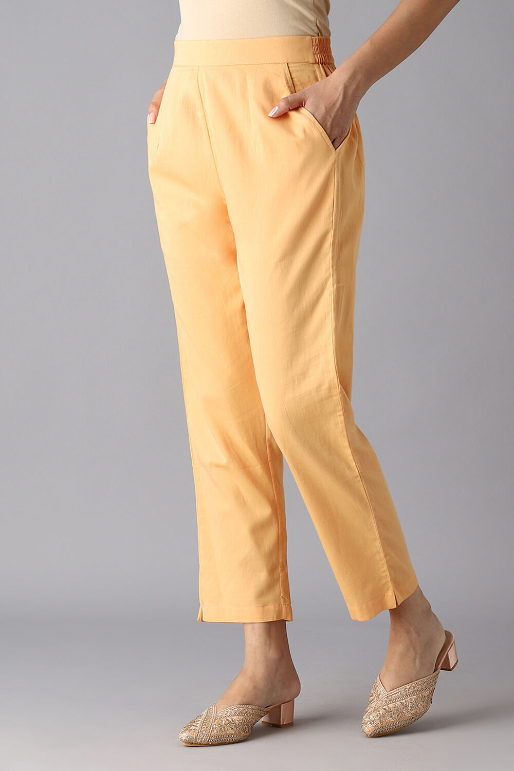 Off White and Light Orange Viscose Embroidered Kurta Set image number null