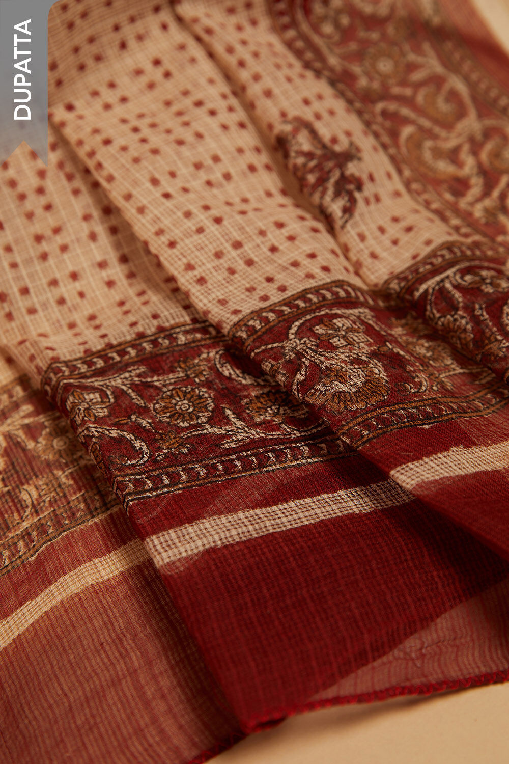 Red Bagru Block Printed Pure Cotton Unstitched Suit Set image number null