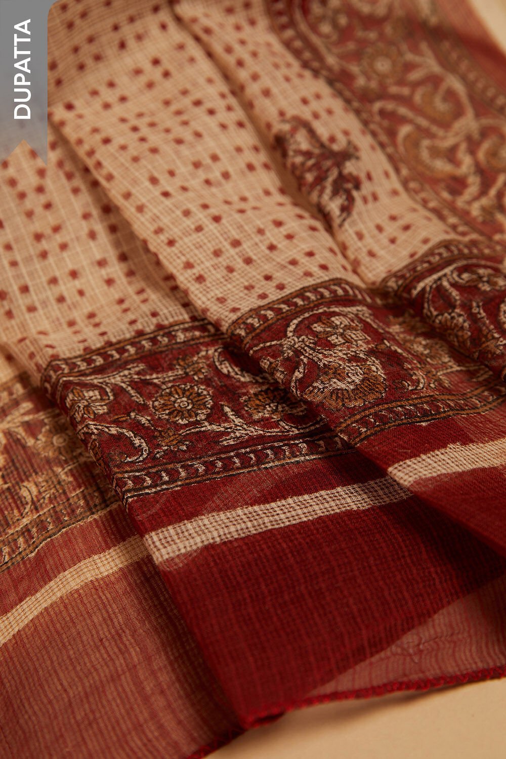 Red Bagru Block Printed Pure Cotton Unstitched Suit Set image number null