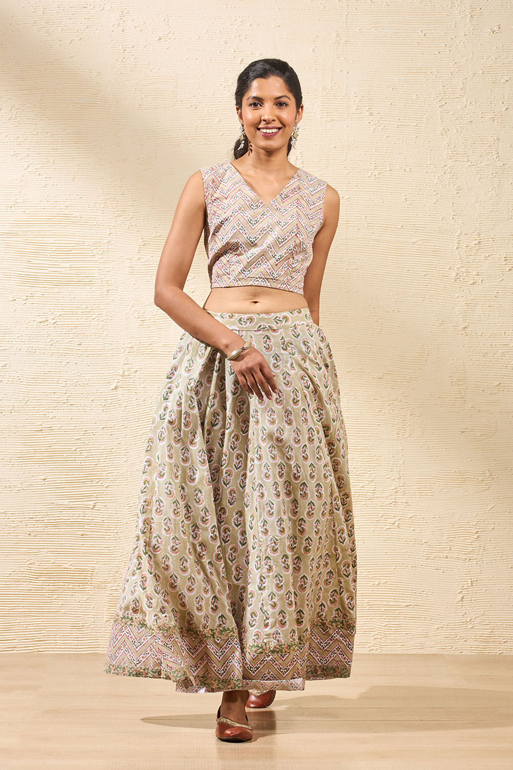 Light Green Rajasthan Block Printed Pure Cotton Lehenga image number null