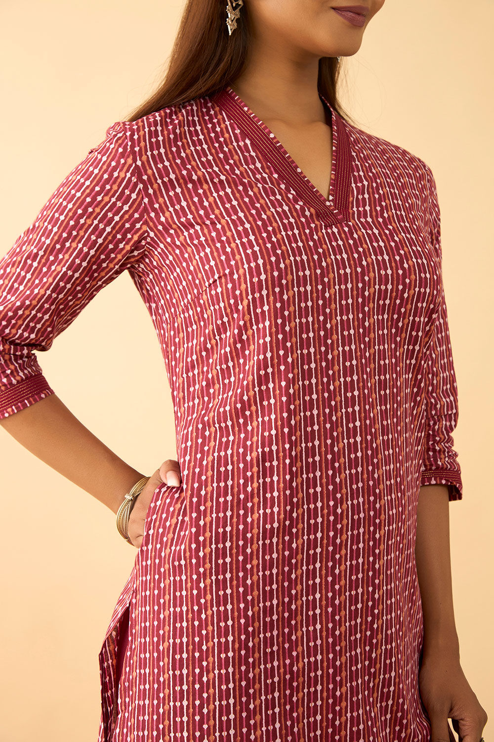 Dark Red Screen Printed Pure Cotton Kurta image number null