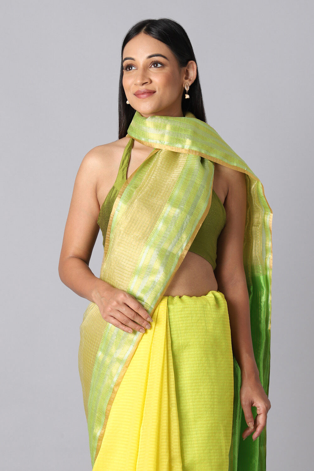 Yellow Pure Tissue Silk Maheswari Saree image number null