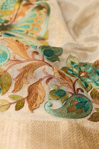 Grey Embroidered Viscose Tissue Saree thumbnail image number null