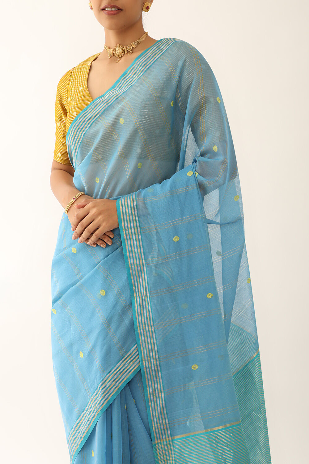 Blue Woven Pure Silk Cotton Chanderi Saree image number null