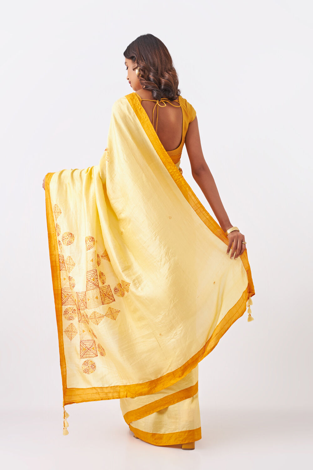 Yellow Pure Silk Hand Paint Saree image number null