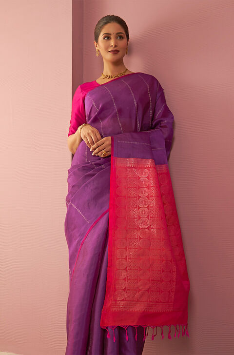 Violet Woven Pure Soft Silk Saree