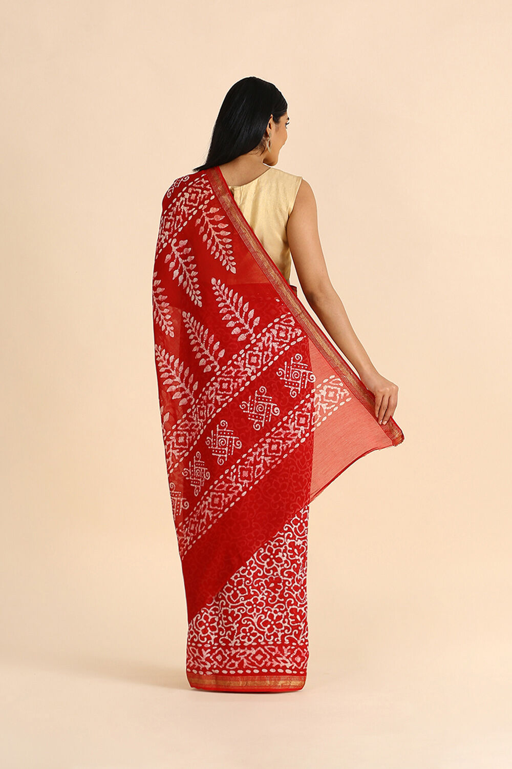 Red Batik Pure Silk Cotton Saree image number null