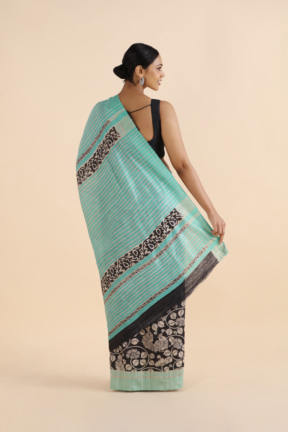 Black Pure Tussar Printed Saree image number null