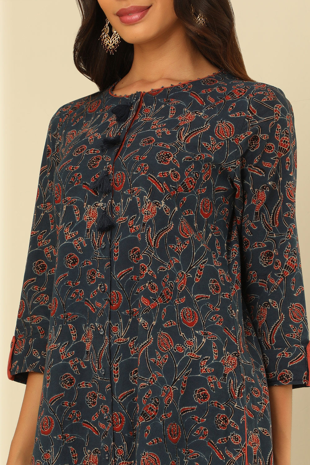 Blue Cotton Printed Kurta image number null