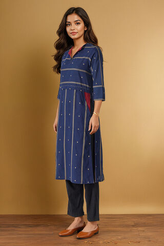 Dark Blue Pure Cotton Woven Kurta thumbnail image number null