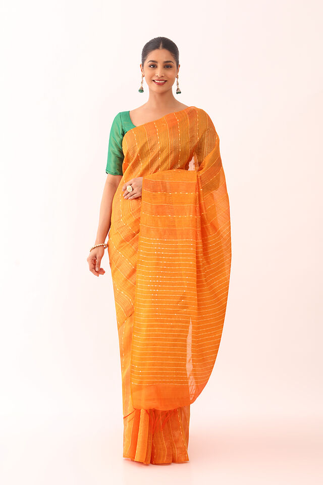 Orange Chattisgarh Woven Pure Tussar Silk Saree