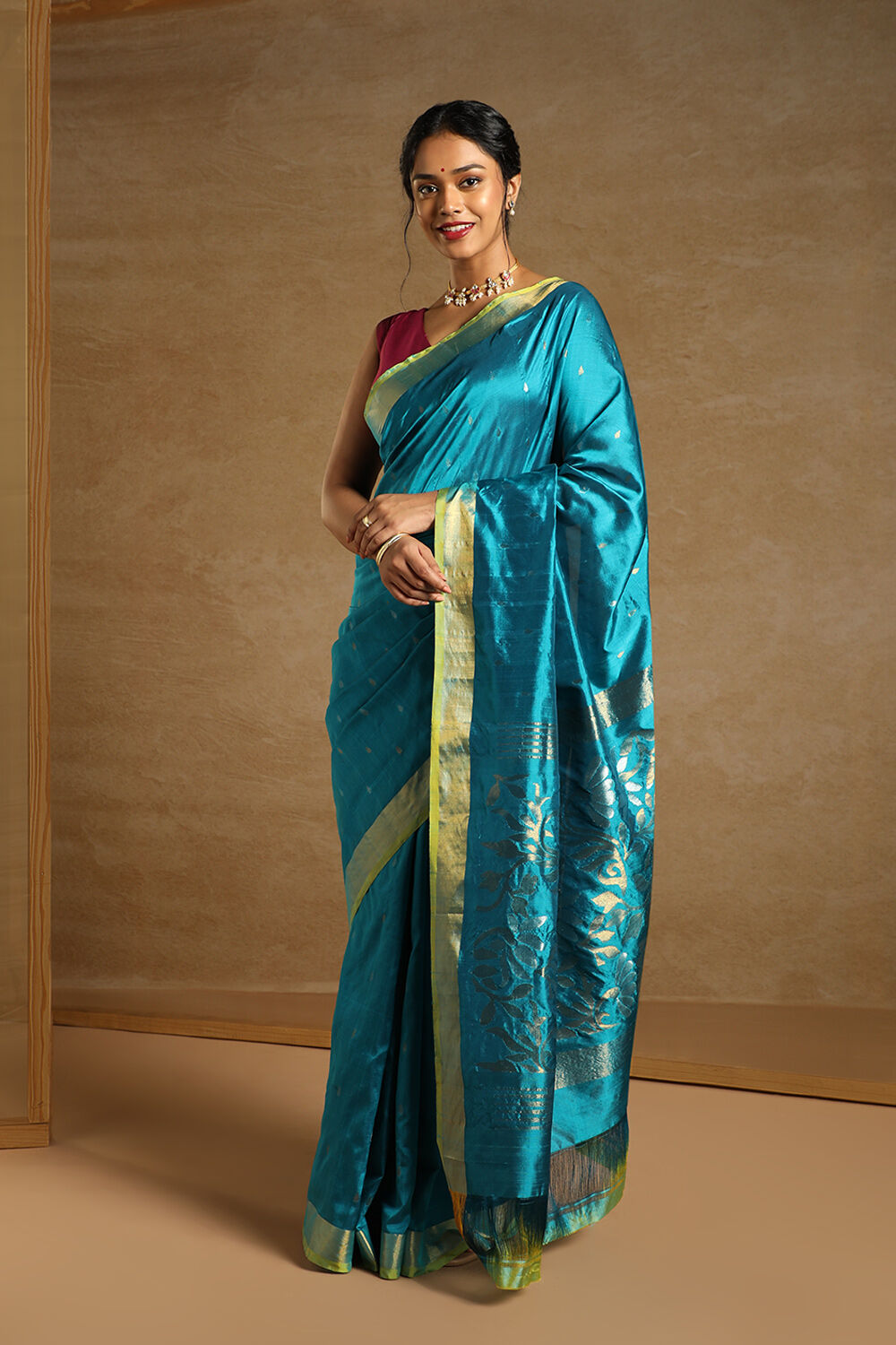 Blue Pure Silk Uppada Jamdani Saree image number null