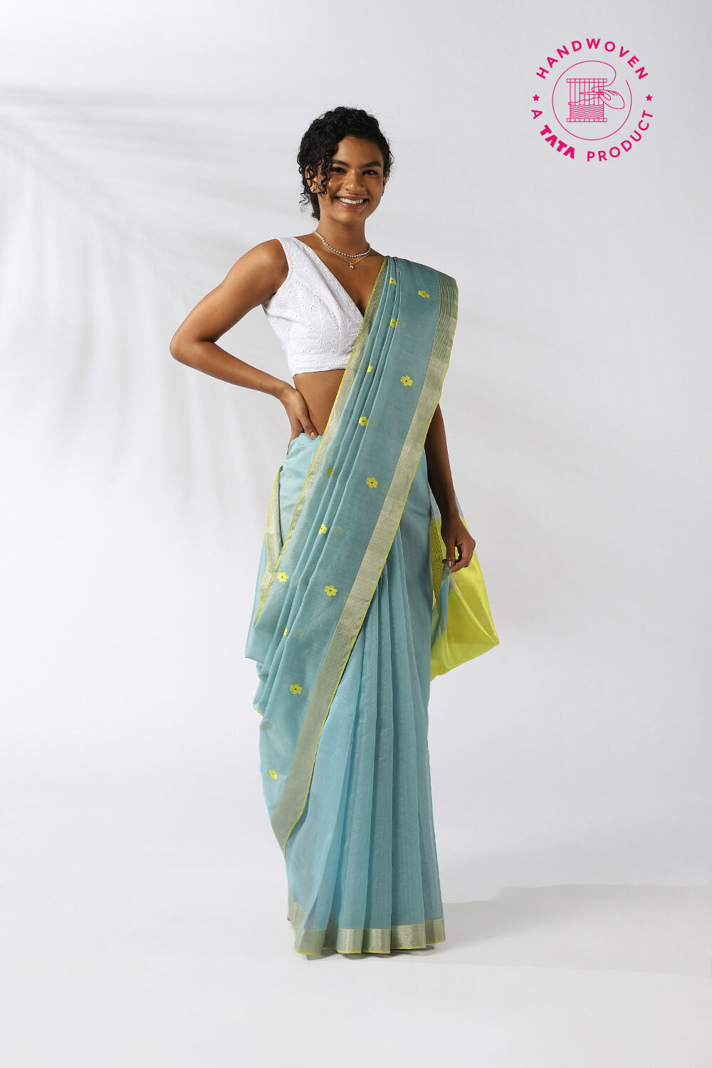 Light Blue Pure Silk Cotton Chanderi Saree image number null