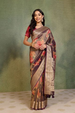 Purple Printed Viscose Tissue Saree thumbnail image number null
