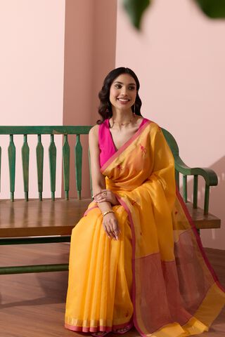 Orange Chanderi Eknaliya Pure Silk Cotton Saree image number
