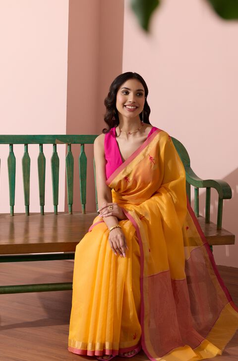 Orange Chanderi Eknaliya Pure Silk Cotton Saree