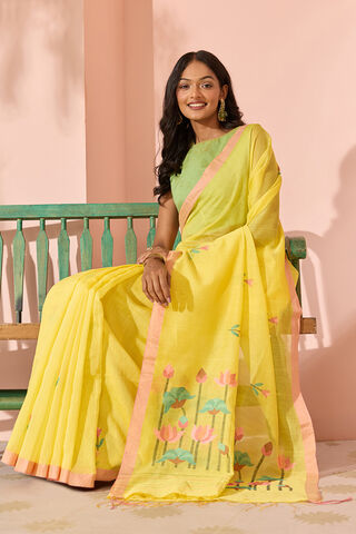 Yellow Jamdani Pure Silk Cotton Bengal Saree image number