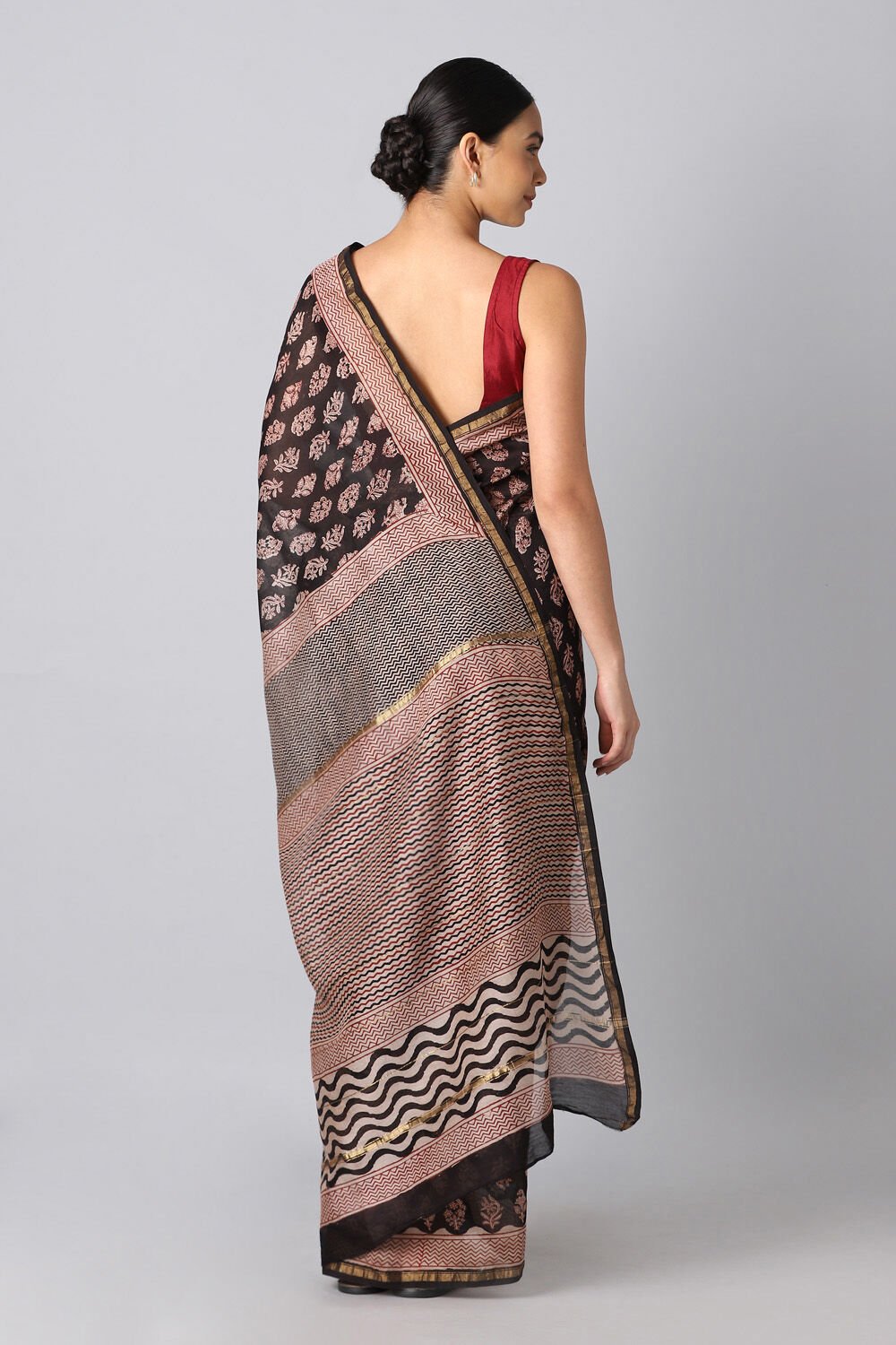 Black Pure Silk Cotton Bagru Printed Saree image number null