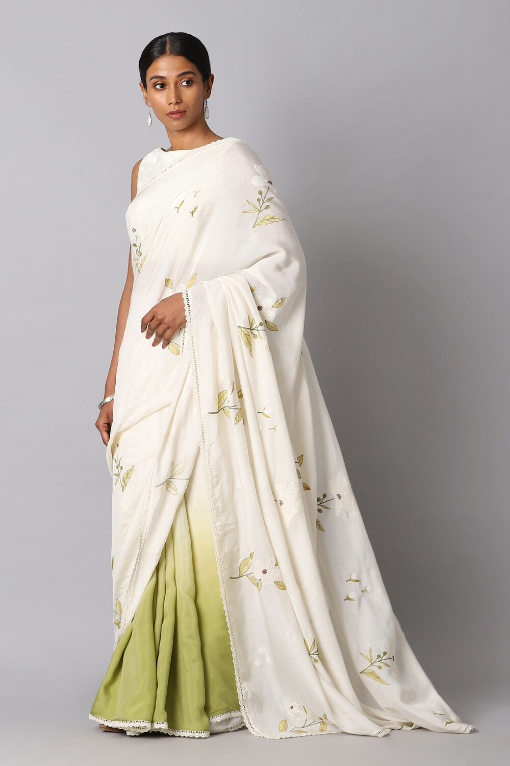 Off White Viscose Embroidered Saree image number null