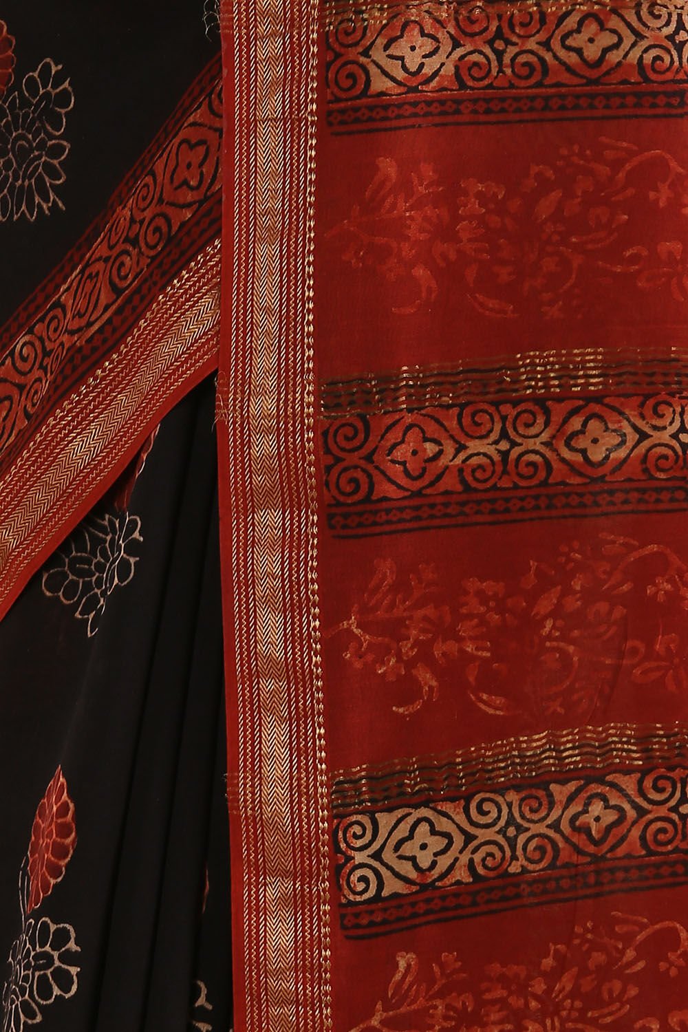 Black Pure Silk Cotton Bagru Printed Saree image number null
